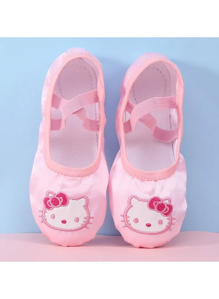 Girls' Lace Ballet Shoes, Yoga Shoes Satin Cat Pink