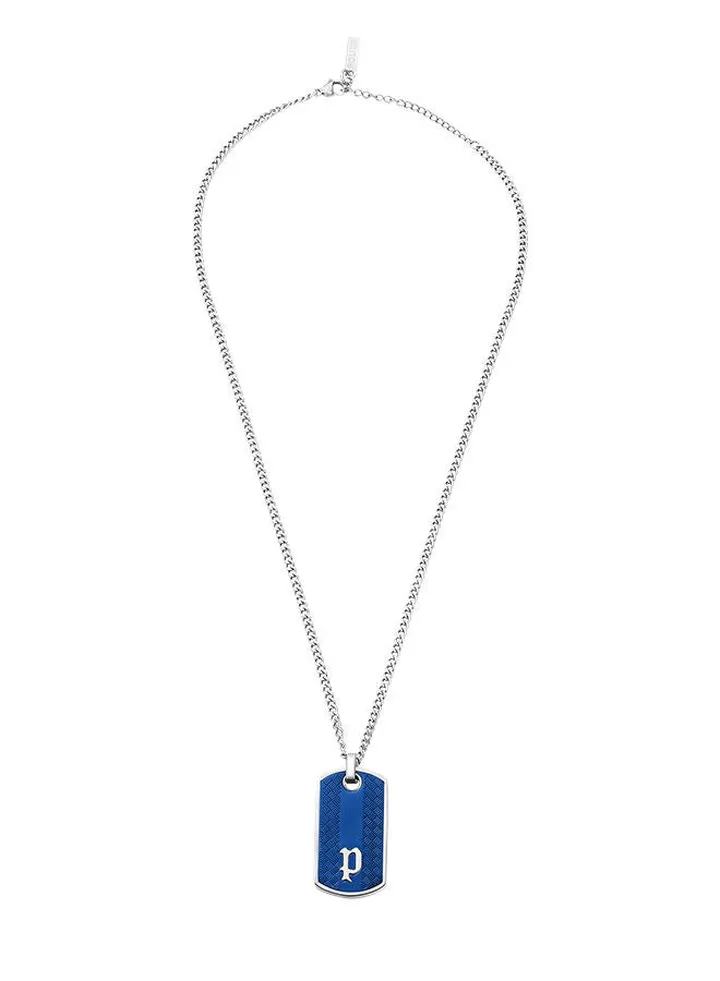 Police Hang Stainless Steel Gents Necklace With Blue Plating Inlay - PEAGN0032802