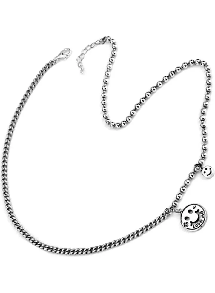 Rhodium Plated Ziron Studded Pendant Necklace