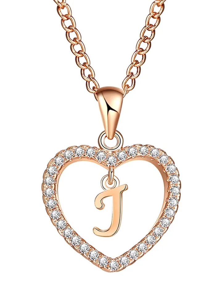 Concise Hollowed Heart Alphabet Pendant Necklace