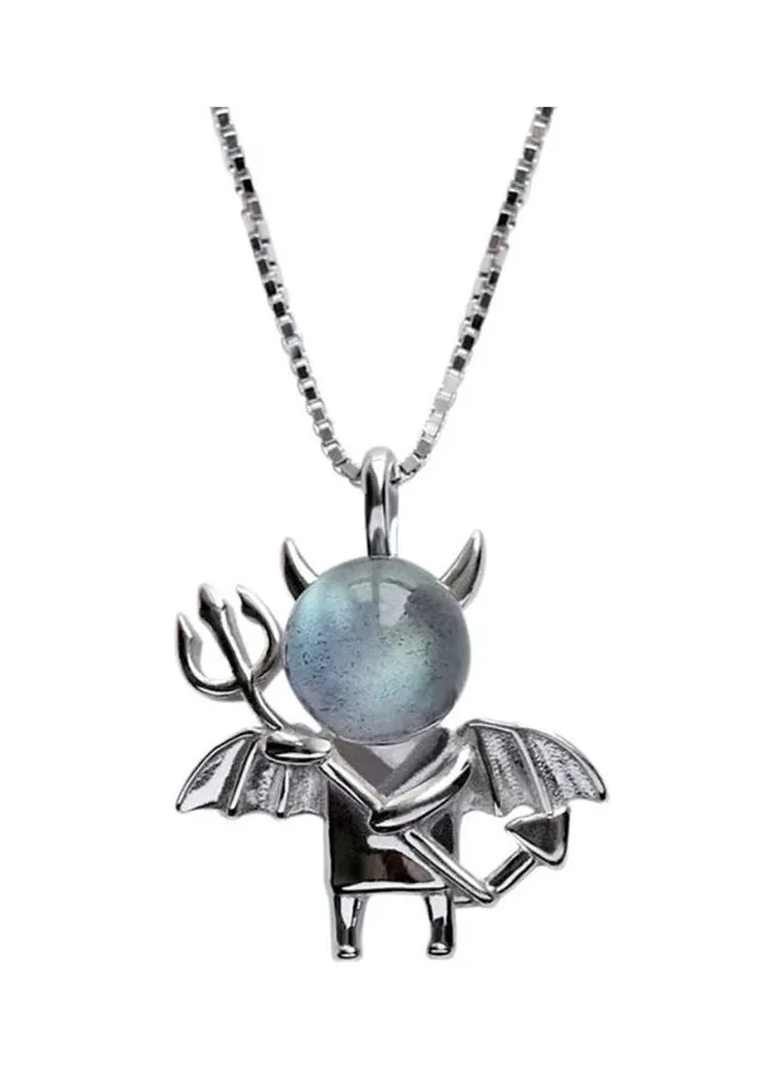 Rhodium Plated Ziron Studded Pendant Necklace