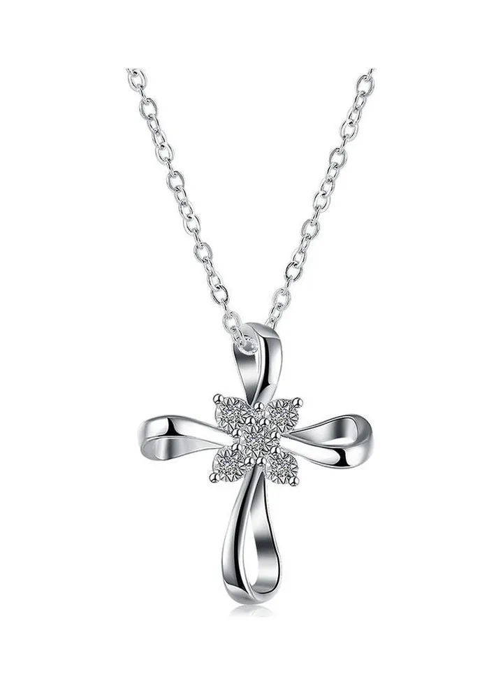 Rhodium Plated Ziron Studded Pendant Necklace
