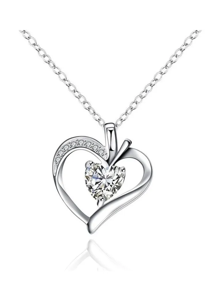Rhodium Plated Ziron Studded Pendant Necklace