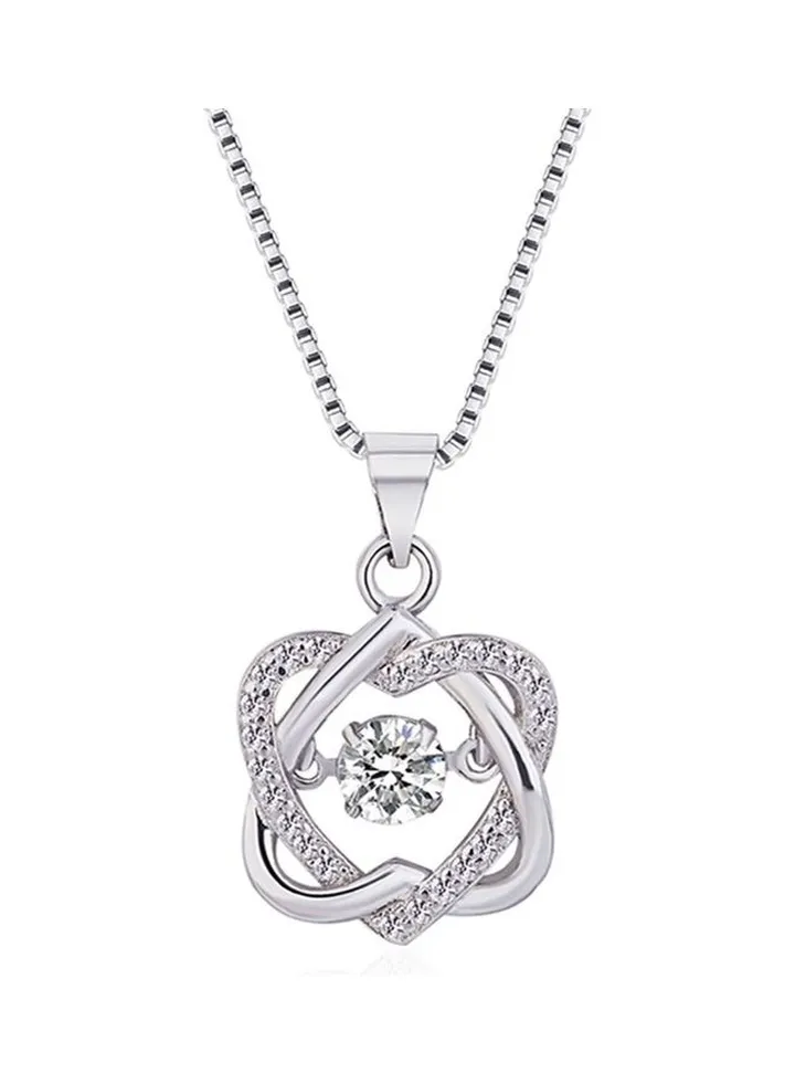 Rhodium Plated Ziron Studded Pendant Necklace