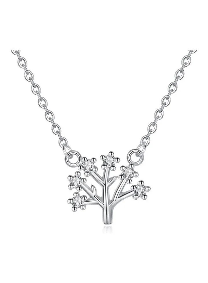 Rhodium Plated Ziron Studded Pendant Necklace