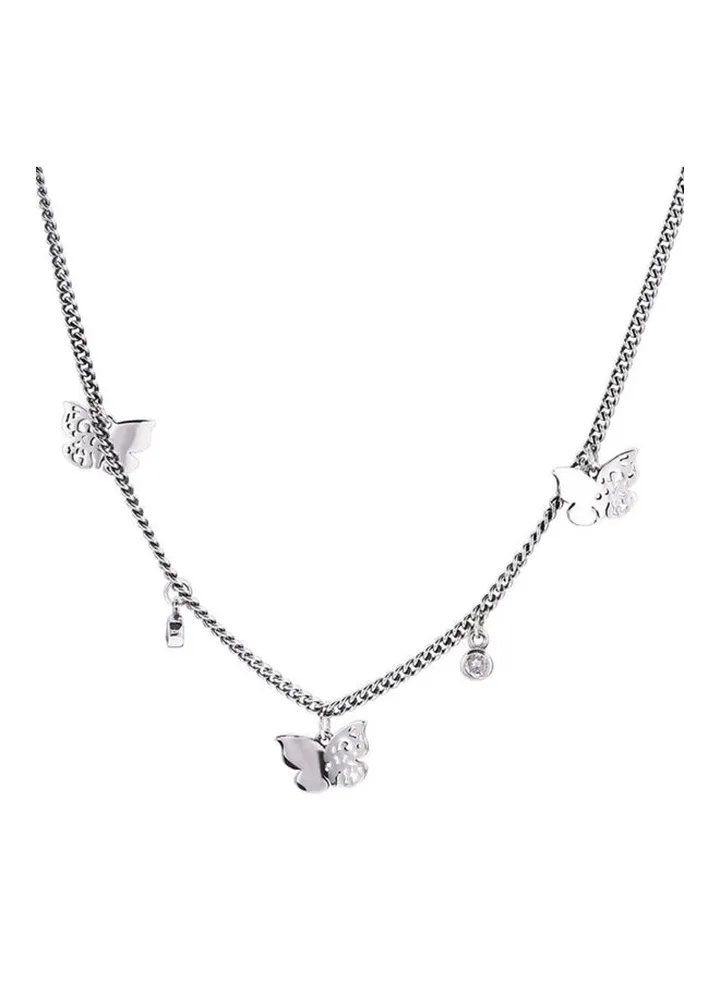 Rhodium Plated Ziron Studded Pendant Necklace