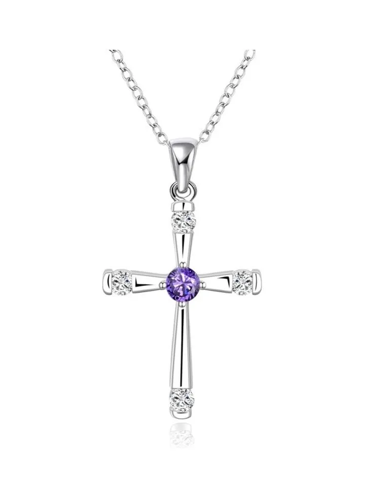 Rhodium Plated Ziron Studded Pendant Necklace