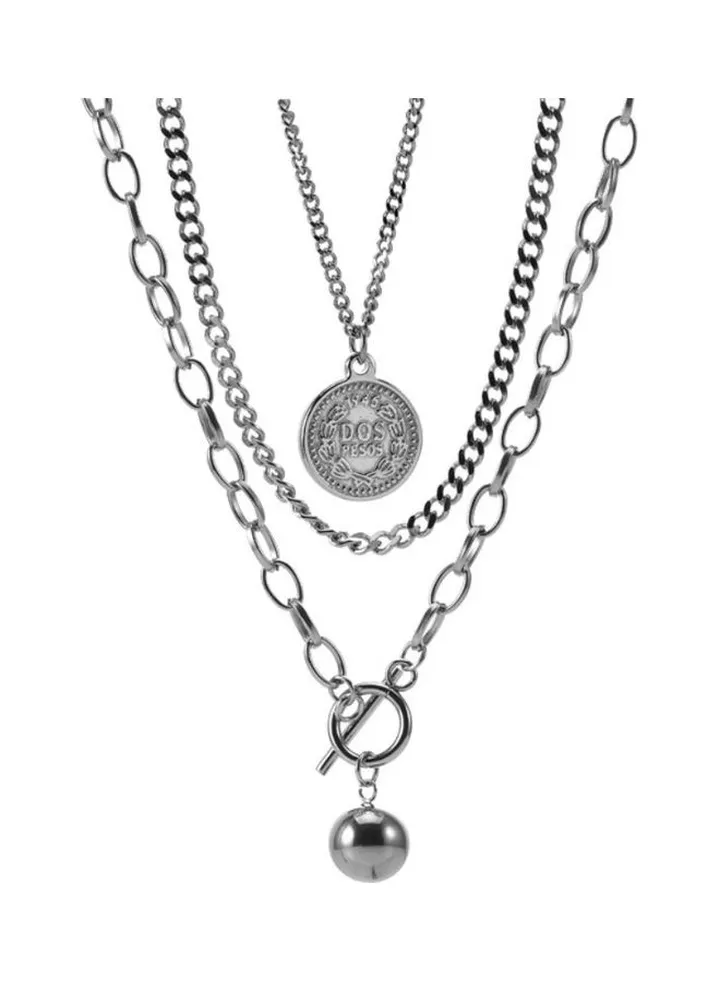 Rhodium Plated Ziron Studded Pendant Necklace