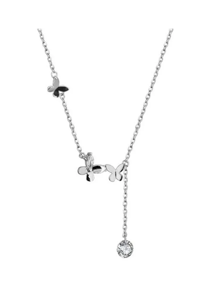 Rhodium Plated Ziron Studded Pendant Necklace
