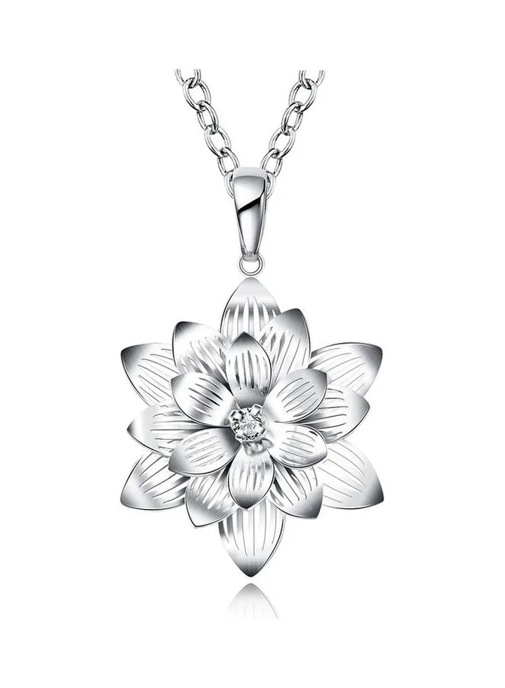 Rhodium Plated Ziron Studded Pendant Necklace