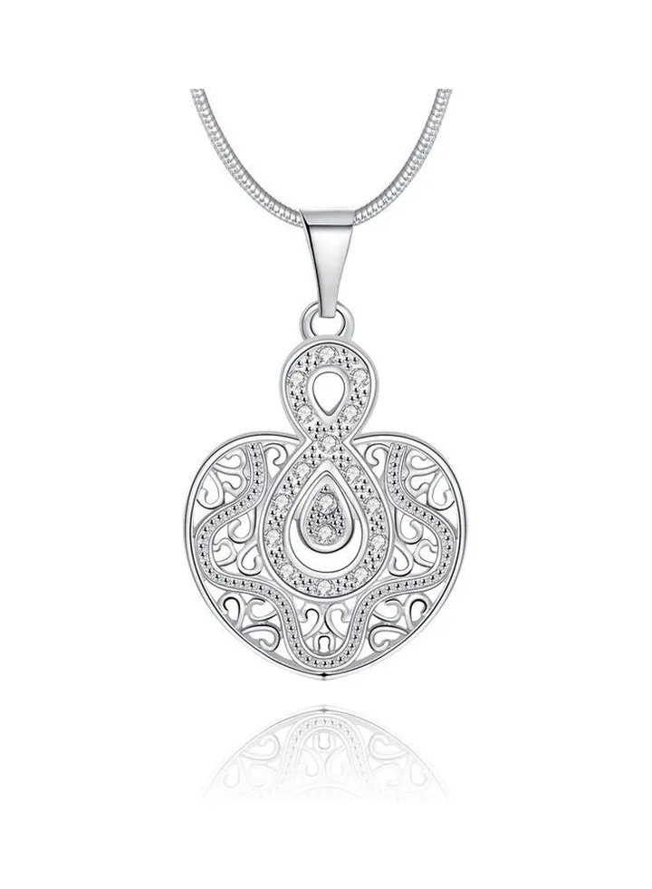 Rhodium Plated Ziron Studded Pendant Necklace