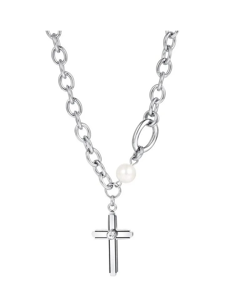 Rhodium Plated Ziron Studded Pendant Necklace