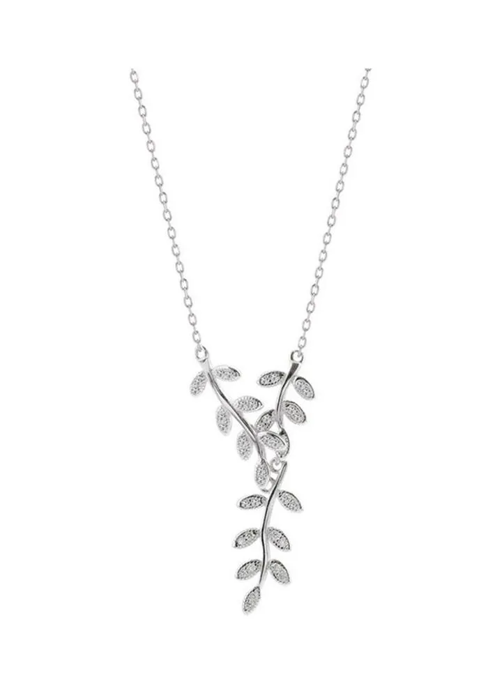 Rhodium Plated Ziron Studded Pendant Necklace