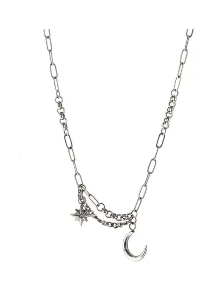 Rhodium Plated Ziron Studded Pendant Necklace