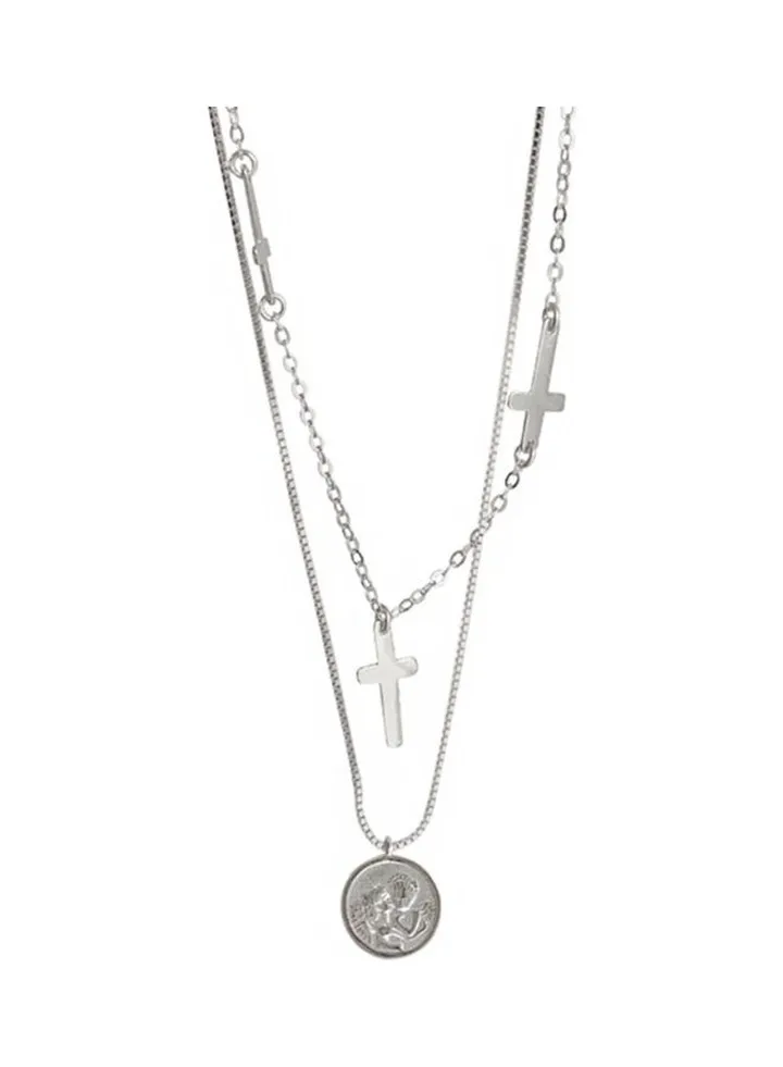 Rhodium Plated Ziron Studded Pendant Necklace