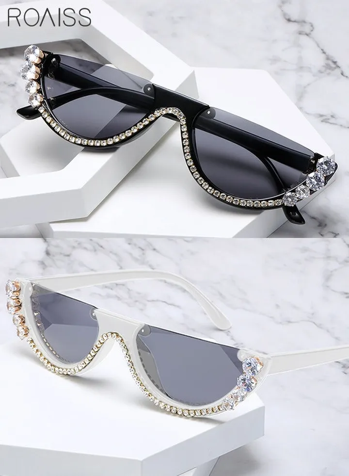 Semi-Frame Rhinestone Sunglasses for Women - 2 Pack, UV400 Protection - Decorative Fashion Eyewear for Ladies at Outdoor Parties and Street Photography
