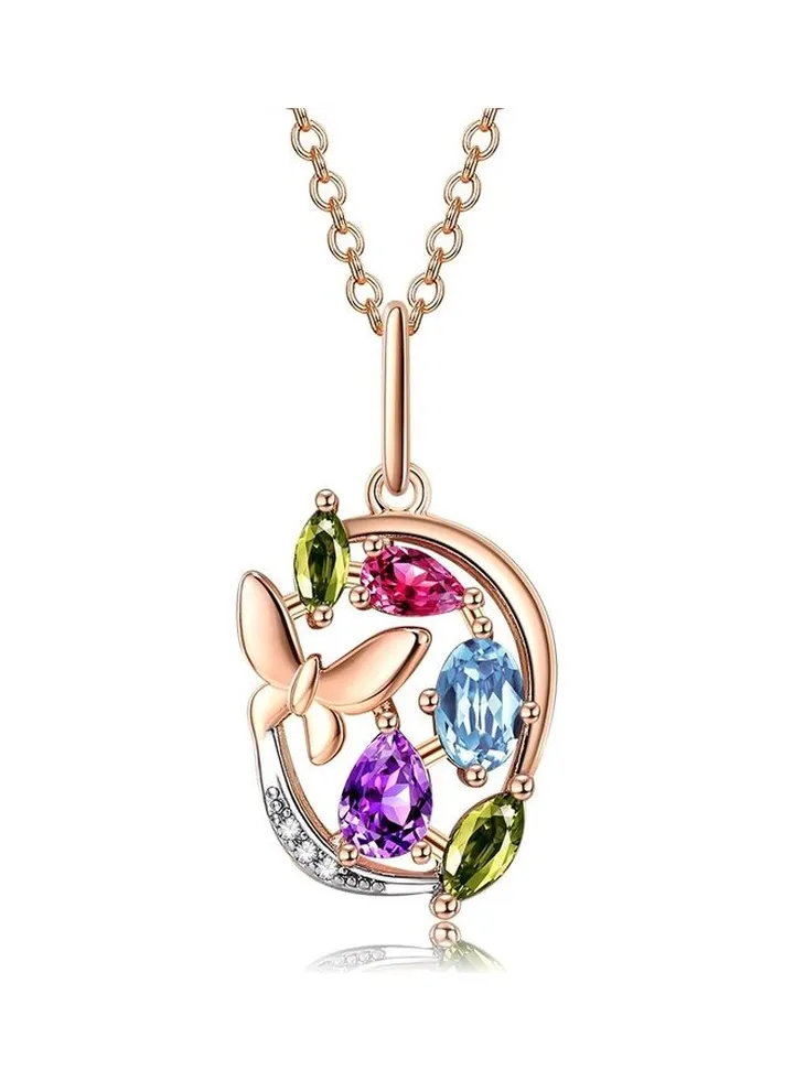 Rhodium Plated Ziron Studded Pendant Necklace