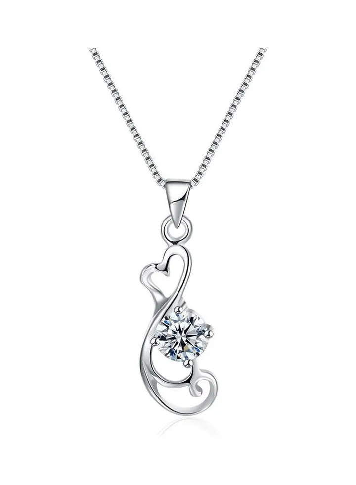 S925 Sterling Silver Crystal Studded Pendant Necklace