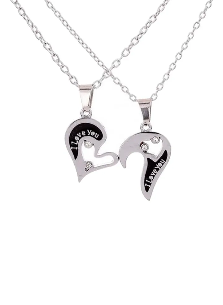 2-Piece Rhinestone Studded His And Hers Heart Pendant Necklace