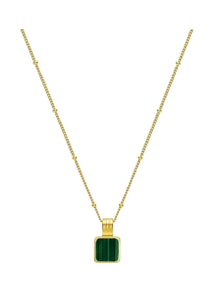 Square Green Stone Pendant Necklace