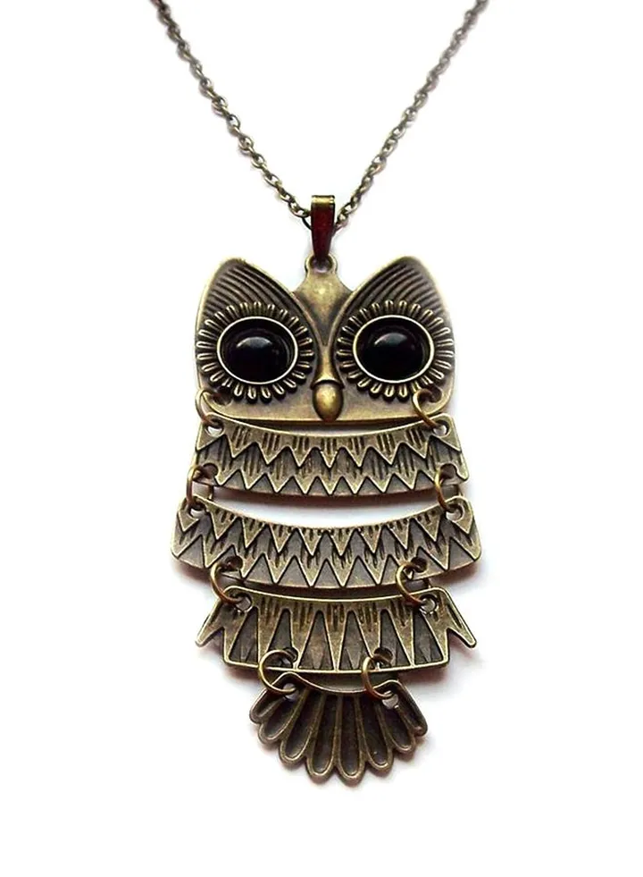 Acrylic Bronze Owl Pendant Necklace