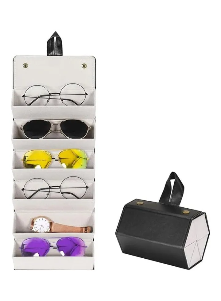 6 Slots Foldable Sunglasses Bag Eyeglass Case Portable Anti-Scratch Sun Glasses Storage Bag Hangable Anti-Stress Sunglasses Organizer for Women Men Glasses Protective Case for Travel Home