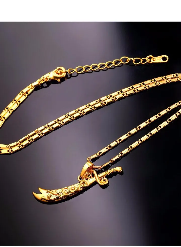 Men Fashion charm gold plated sword necklace pendant set