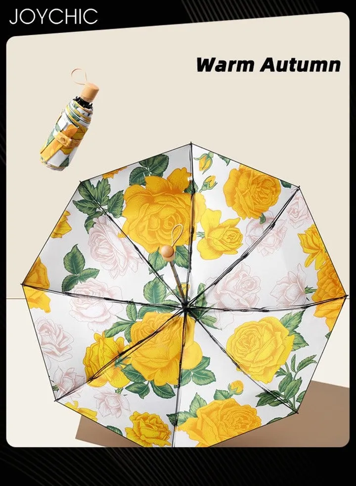 8 Ribs Printing UPF50+ UV Protection Umbrella 5 Fold Small Compact Sun and Rain Umbrella Multicolor