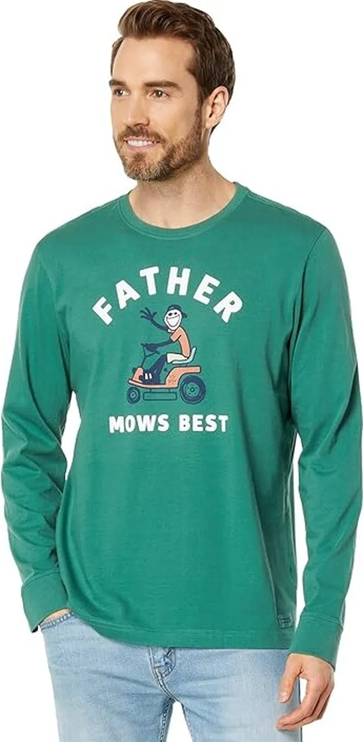 Life is Good Father Mows Best Long Sleeve Crusher Tee (Spruce Green) Men's T Shirt