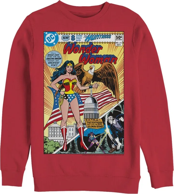 Men's Justice League Vintage Huntress Comic Cover Sweatshirt - Red - Small