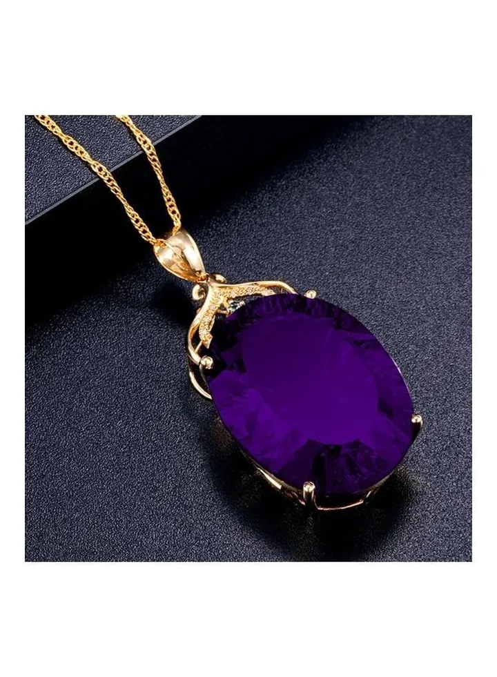 Luxury Amethyst Pendant With Full Diamond Necklace