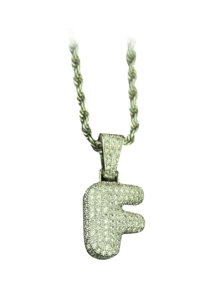 Zinc Alloy Stone Studded English Letter F Design Twist Chain Pendant Necklace