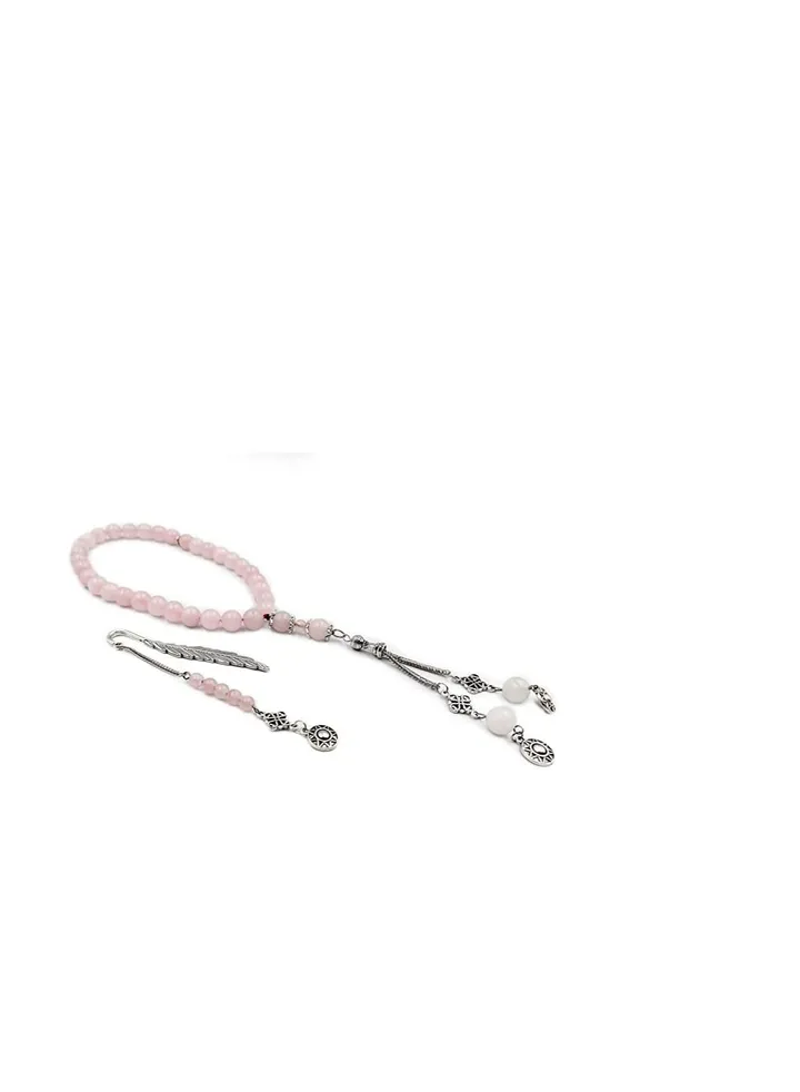 REBUY Islamic Prayer Beads Tasbih Natural Rose Quartz Stone Misbaha Tasbeeh 33 Beads Women's Tasbih with Rose Quartz Bookmark Metal Bookmark Gift for Women & Girls,Stone Rose Quartz, Wooden Gift Box