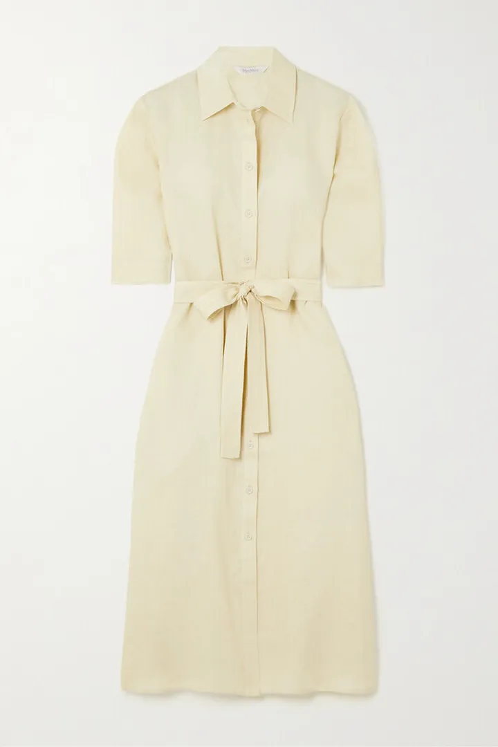 Max Mara - Leisure Prugna Belted Linen Midi Shirt Dress - Neutrals