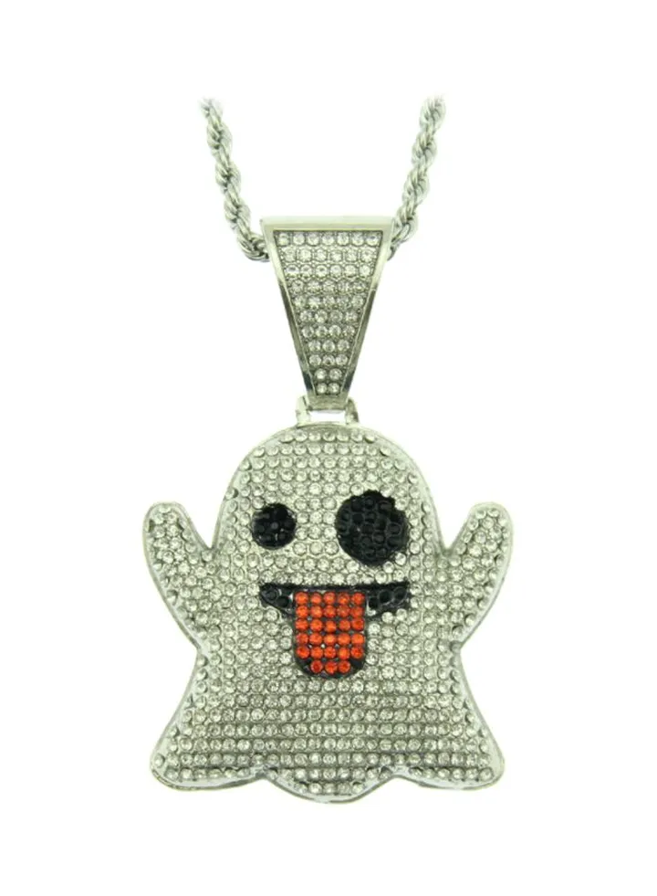 Diamond Studded Alloy Ghost Pendant Necklace