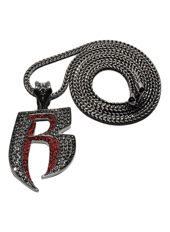 B Letter Shaped Stone Studded Pendant Necklace