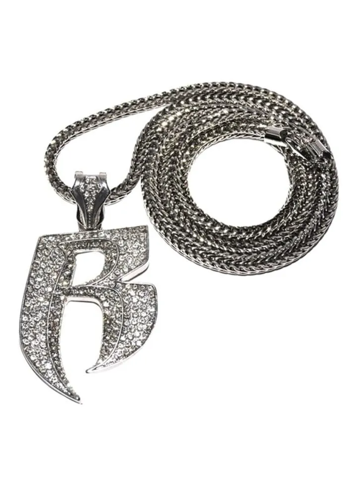 B Letter Shaped Stone Studded Pendant Necklace