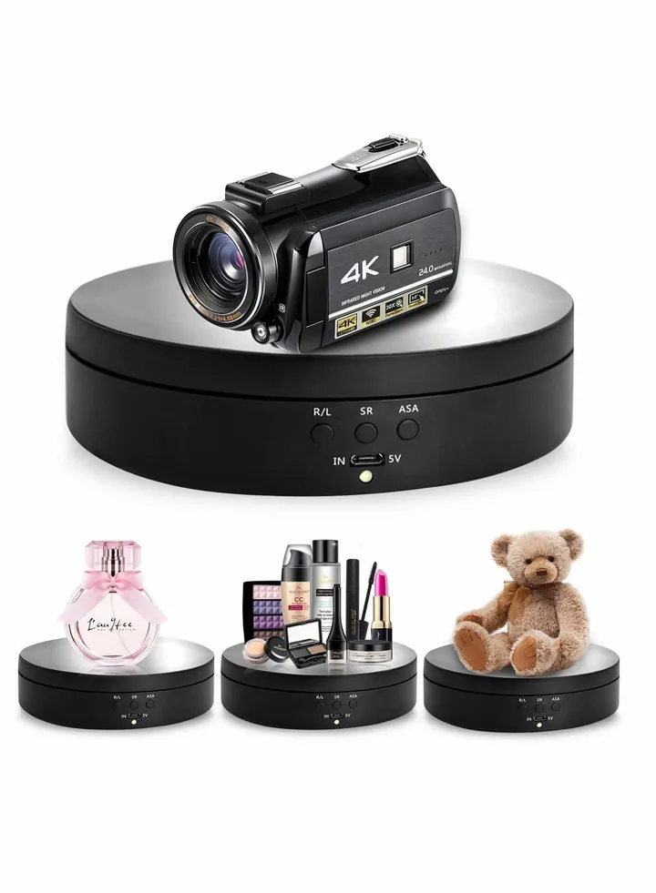 Rotating Display Stand 360 Degree Motorized Rotating Turntable Display Stand with USB Power Cable for Photography Products and Shows Jewelry Panoramic Display Max Load 6.6Lb Video Show (PVC Mirror)