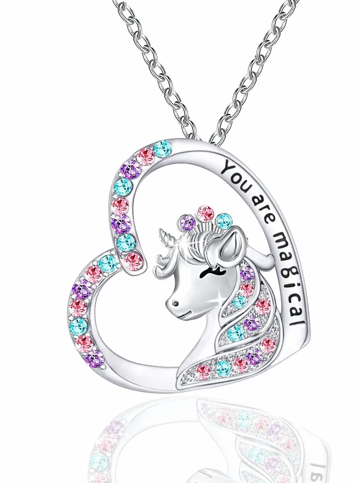 Magical Necklace for Girls Crystal Heart Pendant Necklaces Jewelry Gifts for Girls Daughter Granddaughter Niece Birthday