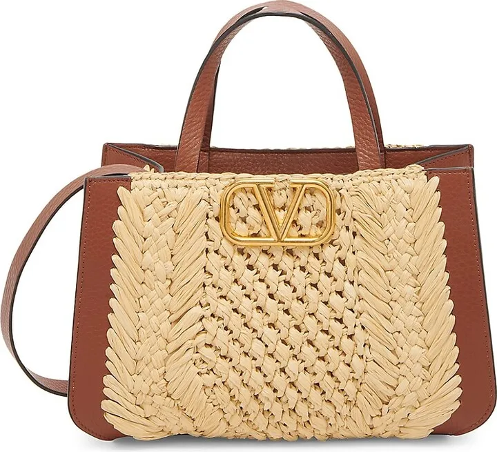 VLogo Raffia & Leather Tote