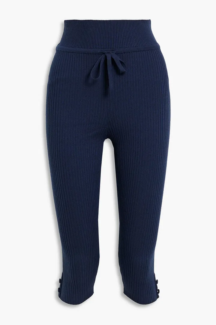 Cropped ribbed-knit track pants