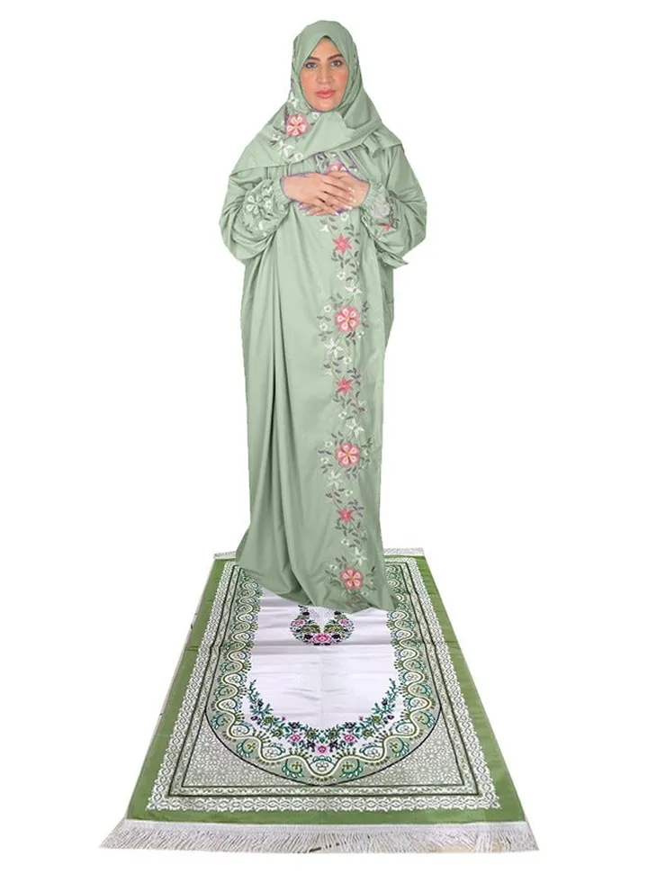 Premium Prayer Mat Set With Prayer Dress Soft Cotton