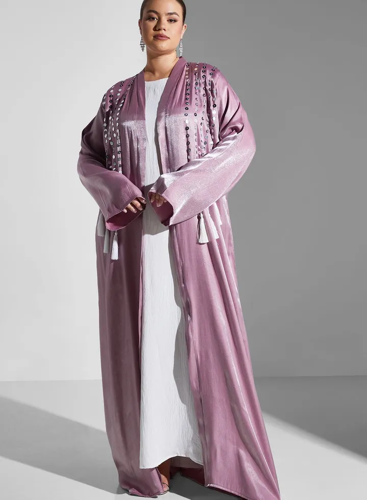 Embellished Tassel Detail Abaya With Sheila