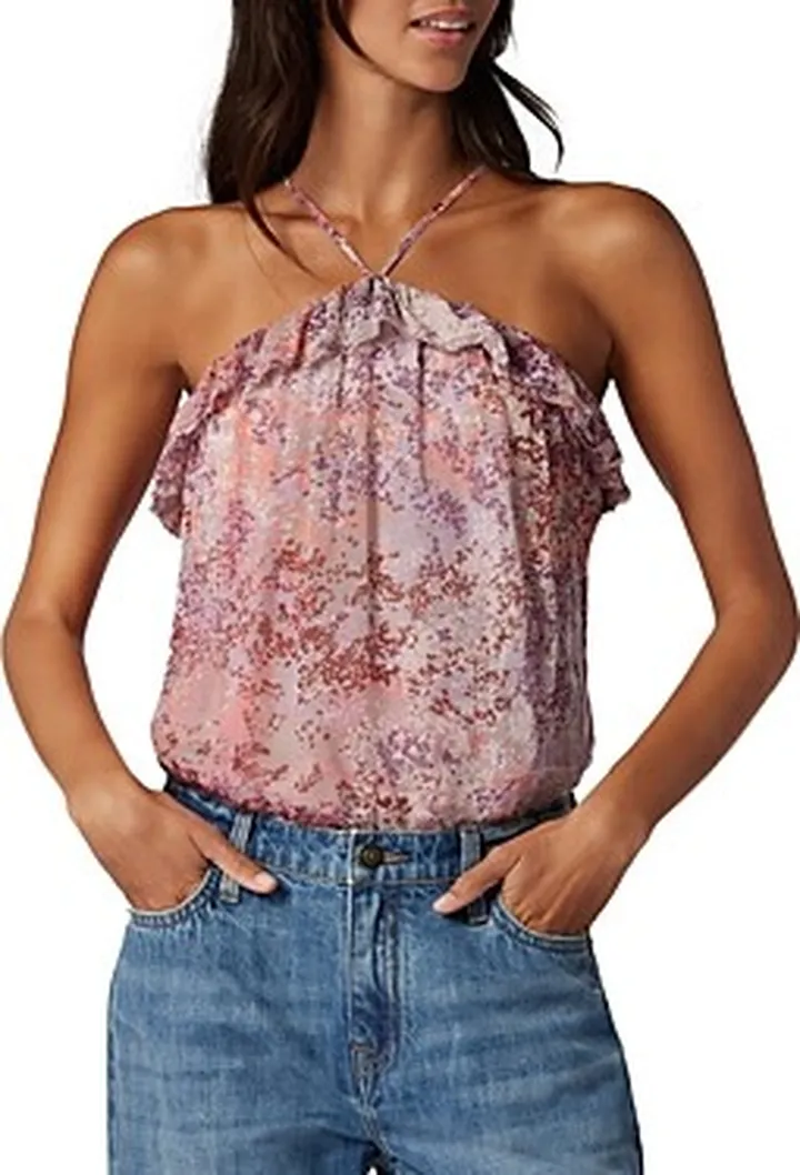 Joie Britta Silk Ruffled Floral Halter Top