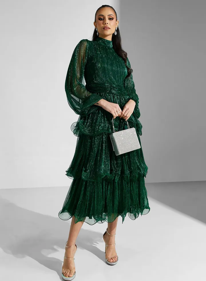 Puff Sleeve Ruffle Dress