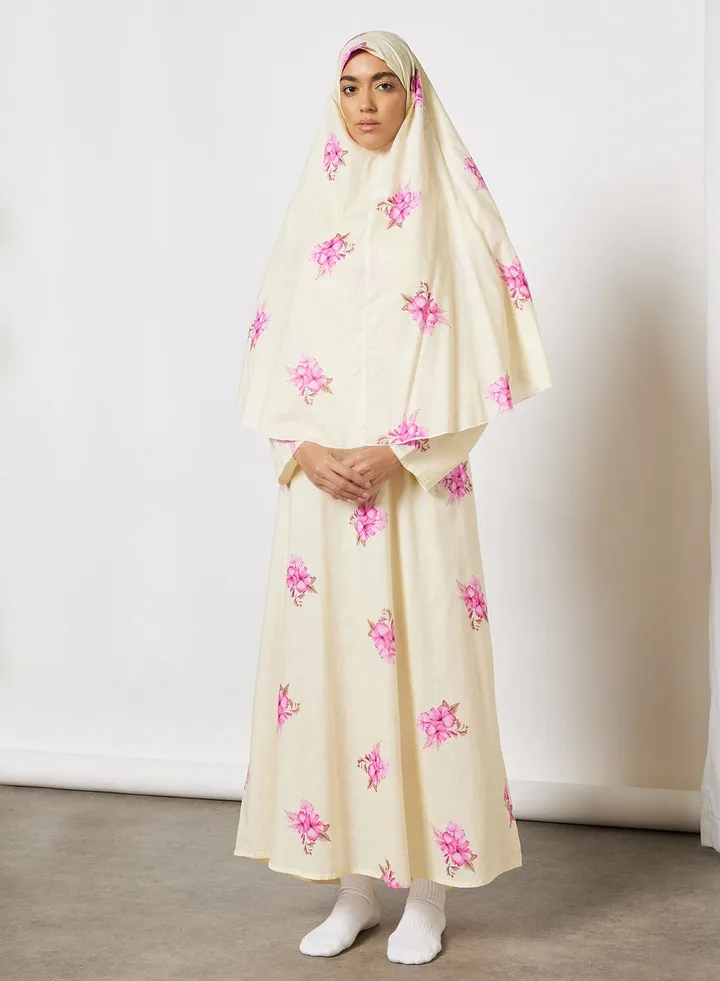 Praying Dress With Floral Prints And Veil