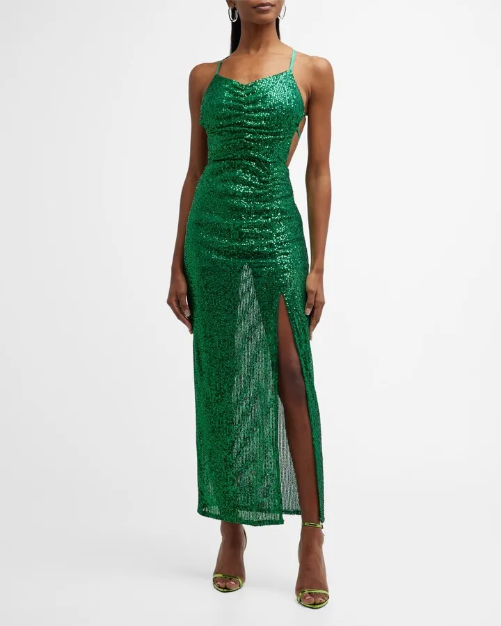 Sequin Ruched Maxi Dress