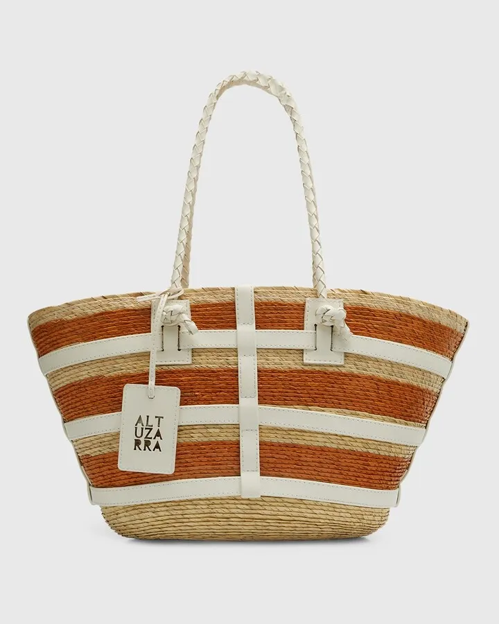 Watermill Small Straw & Leather Tote Bag