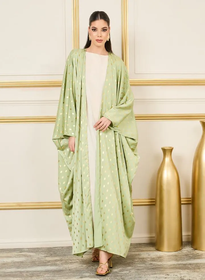 Foil Print Batwing Sleeves Abaya
