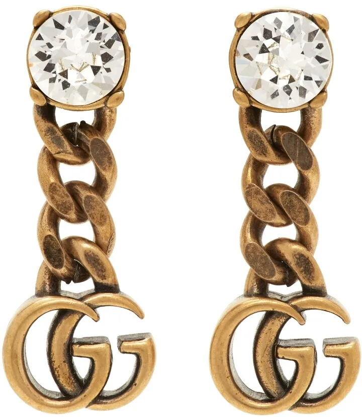 Gucci Gold Crystal Double G Earrings